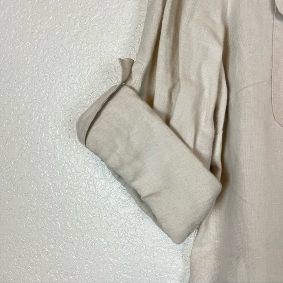 Grace Elements Tan Beige Linen Button Front Long Sleeve Shirt Size 10 - Picture 4 of 8